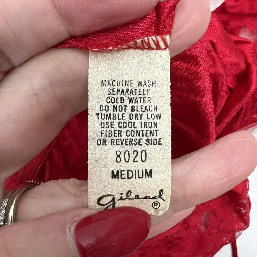 Vintage 70s‎ 80s Teddy One Piece Red Lace Satin Romper Lingerie High Cut Booty M